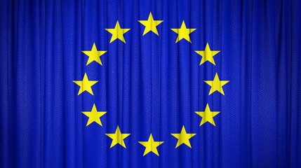 European Union Flag and Theater Curtain Image.