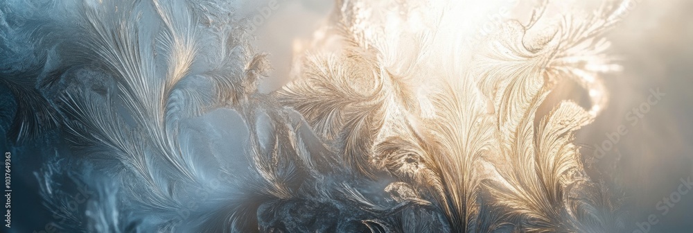Aufkleber Intricate frosty patterns emerge, mimicking natural formations in cool tones, creating a mesmerizing winter atmosphere. Generative AI