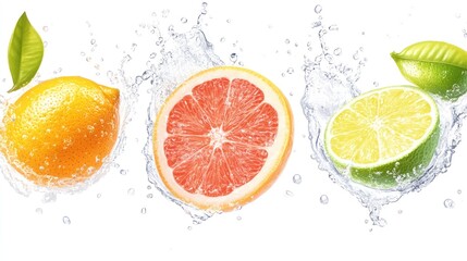 Fresh Citrus Fruits Splashing in Water