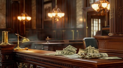 Obraz premium A courtroom with legal fees being calculated, illustrating the financial burden of crime on the legal system