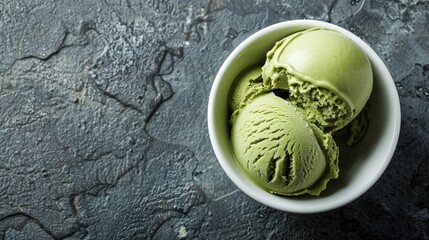 Elegant Scoop of Green Tea Matcha Ice Cream in White Bowl 