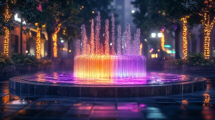 A Creative Fountain in the Middle of a City Square, Cascading Water Amid Vibrant Art and Sculptures