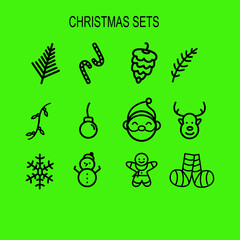 Christmas icon sets, pinocone, candy, Christmas bell, deer etc. Suitable for your design. 