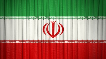 Iran, Iranian, Islamic Republic of Iran Flag and Theater Curtain Image.