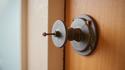 Obraz premium Simple Door Handle Close-up on Wooden Background