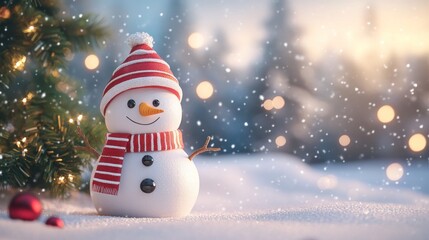Fototapeta premium Smiling Snowman in a Winter Wonderland