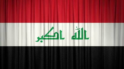  Iraq, Republic of Iraq Flag and Theater Curtain Image.