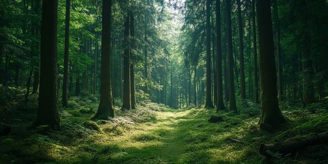 Obraz premium A wide, scenic view of a forest.