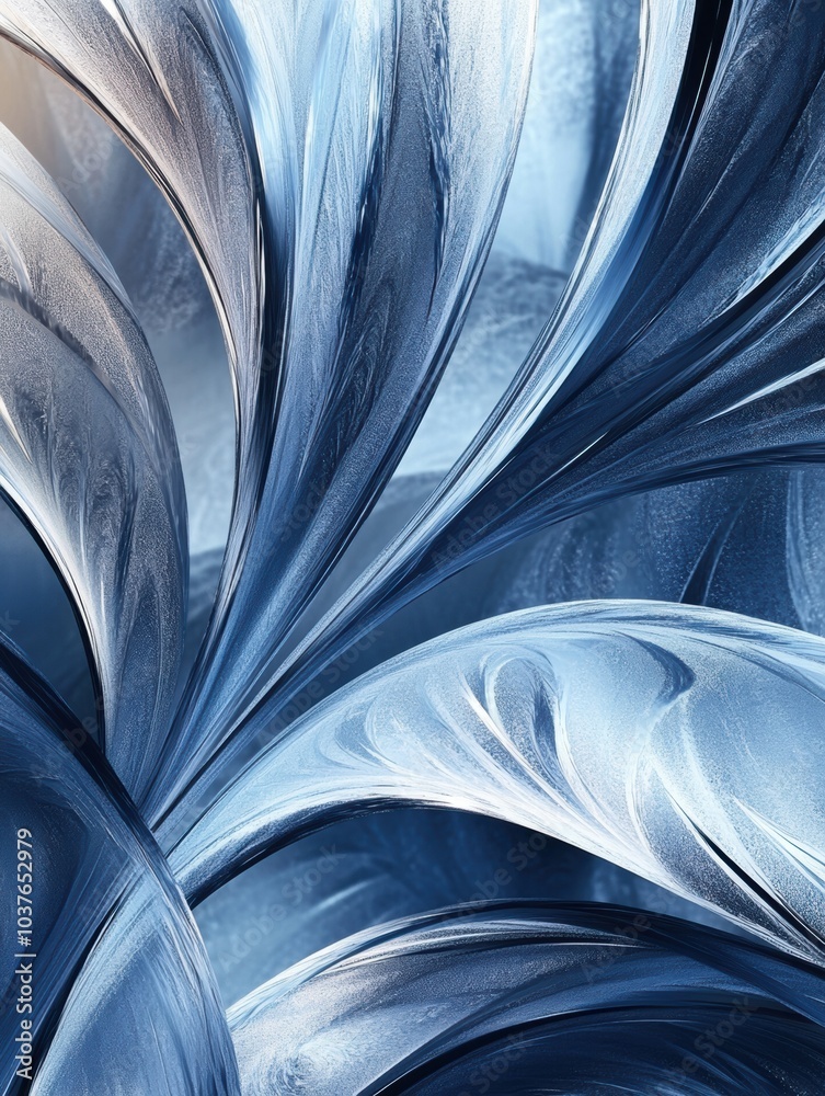 Poster delicate frosty patterns form an intricate design, featuring various shades of blue that evoke a win