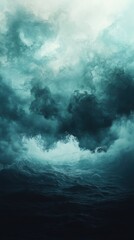 Dramatic Dark Teal Waves with Grainy Texture