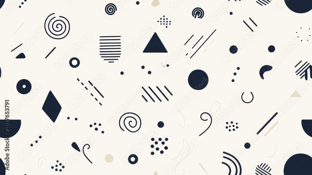 Poster Seamless geometric pattern featuring minimalistic design with simple shapes and figures