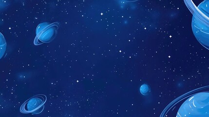 Seamless blue pattern featuring abstract planets and stars with a playful and surreal galactic theme Suitable for fabric wrapping paper and notebook cover designs