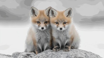 Obraz premium White Fox Cub on snow background