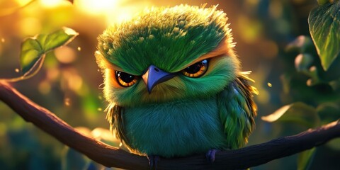 Green bee-eater bird, known for its vibrant colors and unique hunting skills, Vibrant green bee-eater bird with unique hunting skills