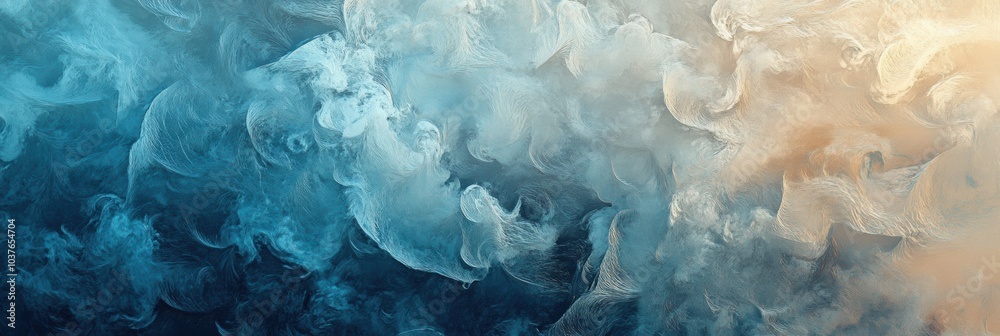 Poster delicate frosty patterns swirl together in various shades of blue and gold, creating an enchanting w