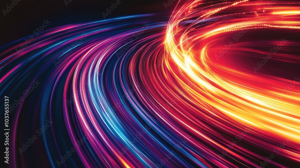 Poster glowing neon lines create a vibrant backdrop with high speed light trails features dynamic motion te