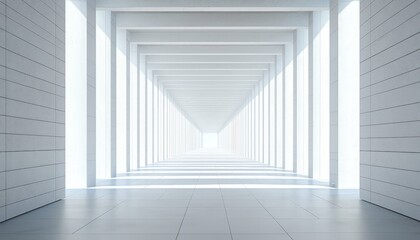 Obraz premium A detailed 3D rendering of a corridor lined with pillars, presenting a minimalist and futuristic architectural design.