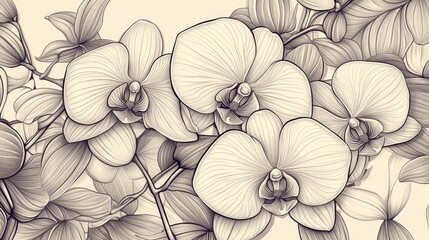 Line art illustration of Phalaenopsis a captivating orchid genus known for its extensive blooming period featuring a stunning bouquet design