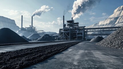 Fototapeta premium Coal production facility in a barren landscape