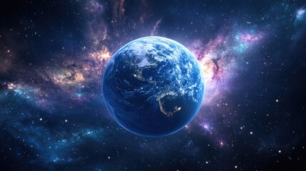 Obraz premium Blue planet and galaxy in a 3D cartoon rendering