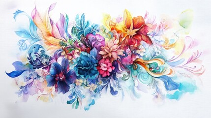 Obraz premium Hand drawn watercolor illustration featuring intricate and imaginative floral designs
