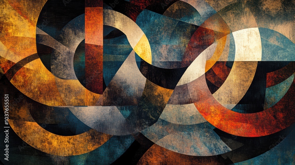 Poster colorful abstract shapes suggest gift boxes and ribbons, creating a vibrant and festive composition 
