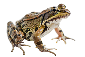 Clear and detailed view of a northern leopard frog on a transparent background