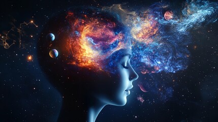 Fototapeta premium A Creative Mind Shown as a Galaxy with Swirling Stars and Nebulae