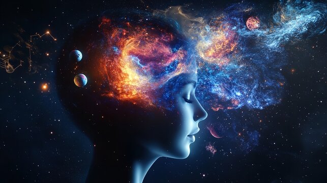 A Creative Mind Shown as a Galaxy with Swirling Stars and Nebulae