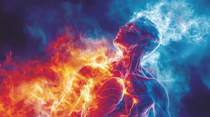Fototapeta premium A depiction of adrenaline surge during a stress response, with effects on the heart and muscles