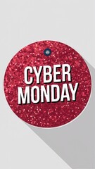 Cyber Monday graphic with red and silver text promoting online shopping deals