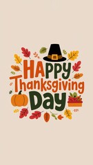 Naklejka premium Festive Thanksgiving illustration with pumpkins and autumn leaves in warm tones