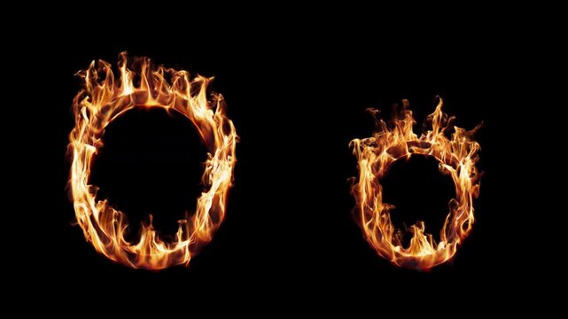Uppercase and lowercase symbol O burning in fire. The file contains an Alpha Channel.