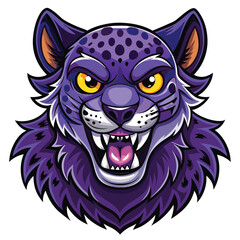 Purple Feline Mascot Head with Yellow Eyes