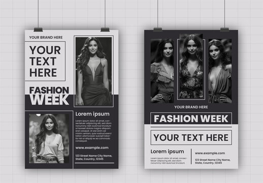 Black And White Fashion Week Minimalist Modern Elegant Event Flyers
