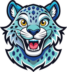 Obraz premium Smiling Blue Snow Leopard Cartoon Mascot Head
