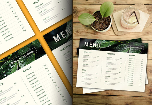 Green And White Modern Restaurant Menu Nature Inspired Minimalist Design