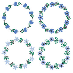 Set of blue flower wreath illustration