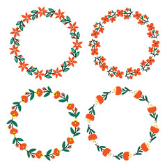 Set of red flower wreath illustration