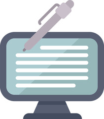 Pen is writing on a computer screen, symbolizing the creation of digital content