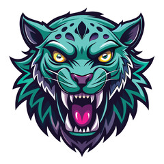 Obraz premium Ferocious Teal Tiger Head Roar Mascot Design
