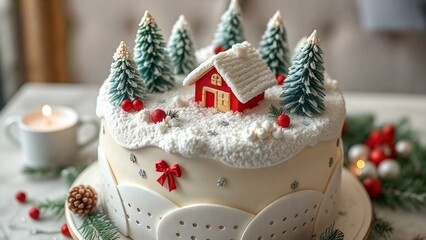 Fototapeta premium winter style cake with elegant decoration