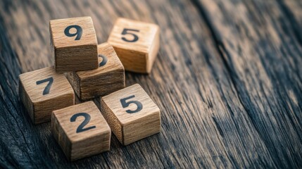 Numbered wooden blocks on a rustic table
