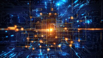 Abstract Circuitry Technology Representing Electronic Computer Hardware Against a Circuit Board Background
