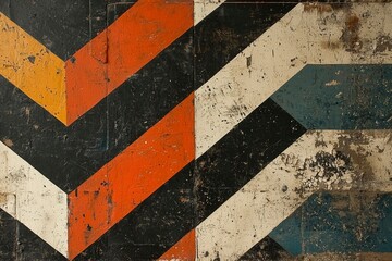 Abstract Geometric Pattern with Worn Paint on a Surface