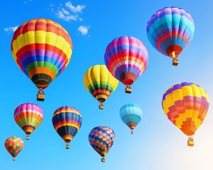 Obraz premium A vibrant display of colorful hot air balloons soaring through a clear blue sky.