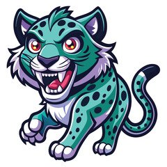 Cartoon Green Leopard with Fangs and Spots