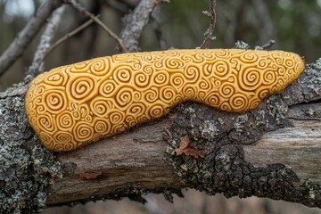 A Yellow Spiraled Fungus Growing on a Tree Branch