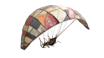 Vintage-style paraglider with a fabric canopy made of colorful materials