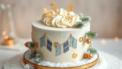 Fototapeta premium winter style cake with elegant decoration